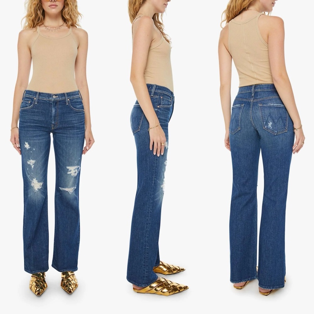 MOTHER Superior The Bookie Sneak Jeans Denim IJBOL Blue Wide Leg Bootcut Sz 25
